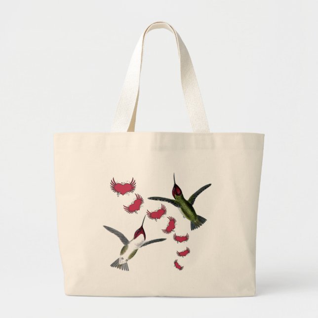Grand Tote Bag Humming Birds Grunge Hearts with Wings (Devant)