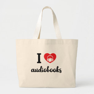 Grand Tote Bag I coeur Audiobooks (conception noire)