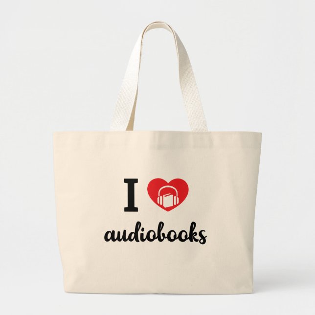 Grand Tote Bag I coeur Audiobooks (conception noire) (Devant)