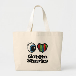 Grand Tote Bag I Love (Coeur) requins gobelins