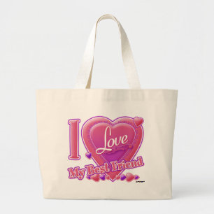 Grand Tote Bag I Love My Best Friend rose/violet - coeurs