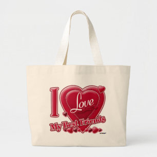 Grand Tote Bag I Love My Best Friends rouge - coeur