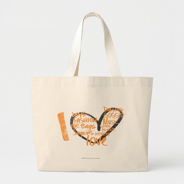 Grand Tote Bag I orange de graffiti de coeur (Devant)
