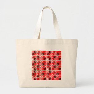 Grand Tote Bag Icône de Noël Rouge Carré Vacances Art classique