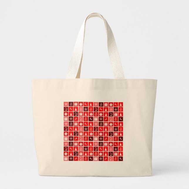 Grand Tote Bag Icône de Noël Rouge Carré Vacances Art classique (Devant)