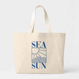 Grand Tote Bag Icône minimale "Mer & Soleil" avec vagues et rayon