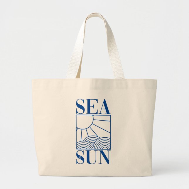 Grand Tote Bag Icône minimale "Mer & Soleil" avec vagues et rayon (Devant)