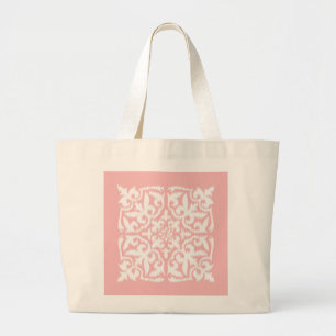 Grand Tote Bag Ikat damask motif - coquille rose et blanc