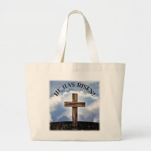 Grand Tote Bag Il Est Ressuscité Croix Rugueuse Ciel