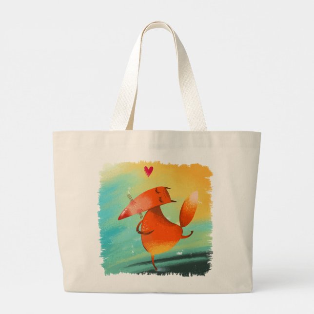 Grand Tote Bag Illustration artisanale de l'aquarelle Funny Fox (Dos)