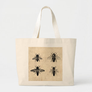 Grand Tote Bag Illustration d'abeilles Antique Bee Art Design Vin