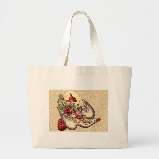Grand Tote Bag Illustration d'antiquité de Mère Goose Child (Devant)
