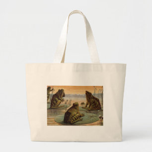 Grand Tote Bag Illustration de grenouilles Lily Pads Moon