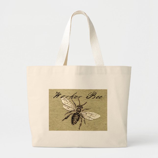Grand Tote Bag Illustration de l'insecte d'abeille vintage (Devant)