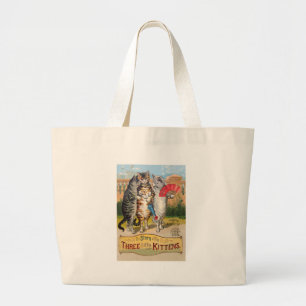 Grand Tote Bag Illustration de l'oie des trois petits chatons