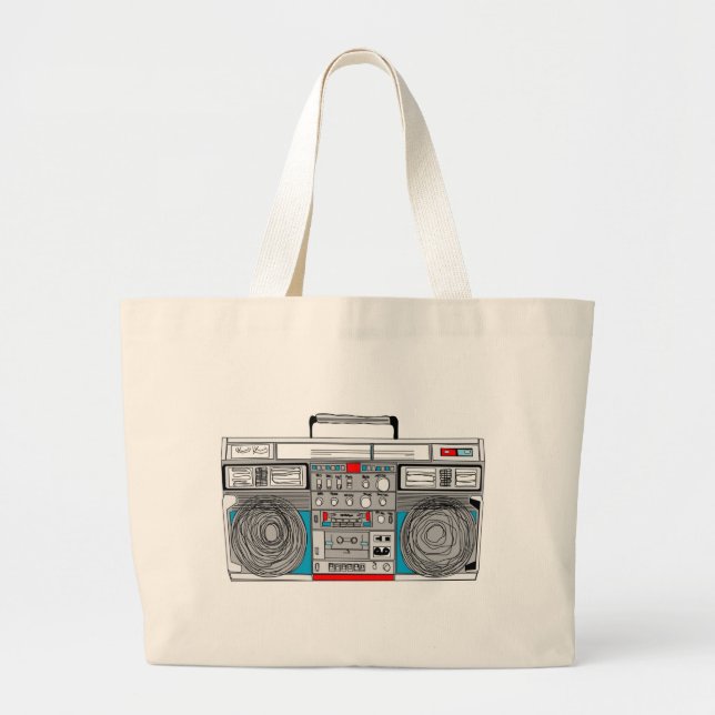 Grand Tote Bag illustration du boombox 80s (Devant)