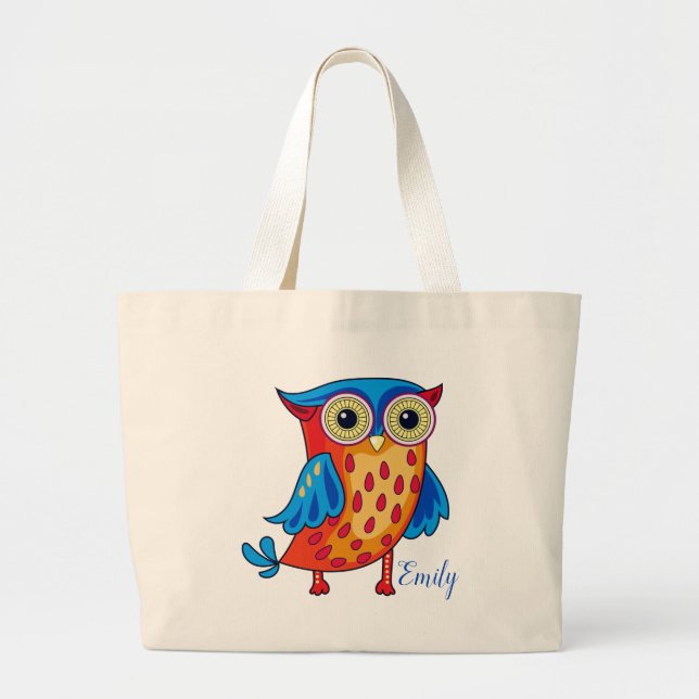 Grand Tote Bag Illustration du dessin de chouette (Devant)