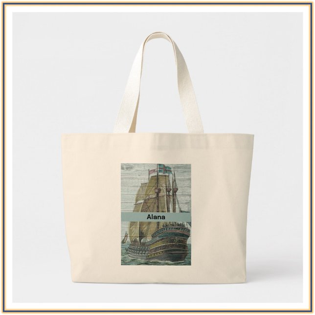 Grand Tote Bag Illustration du navire vintage Thème de navigation (Créateur téléchargé)