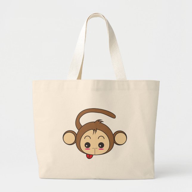 Grand Tote Bag Illustration du singe de Cute Kawaii (Devant)