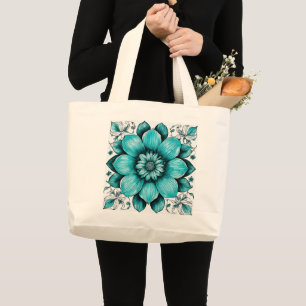 Grand Tote Bag Illustration du stylo hyper réaliste Flower Imprim