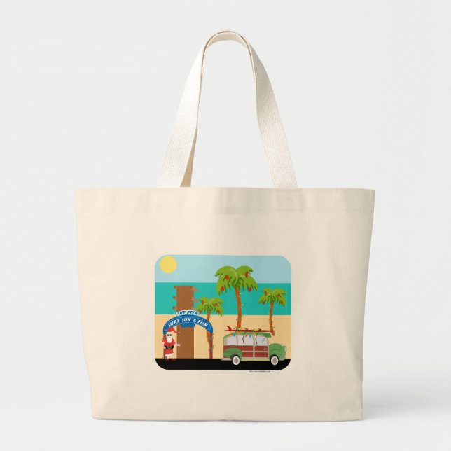 Grand Tote Bag Illustration du surf de Noël (Devant)