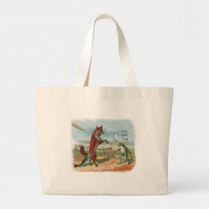 Grand Tote Bag Illustration fantaisiste de renard et de grenouill