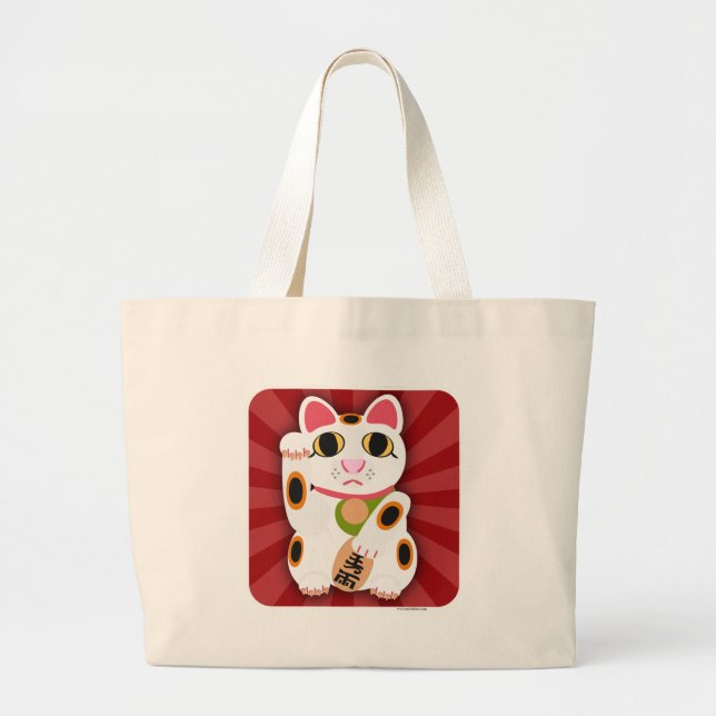 Grand Tote Bag Illustration Lucky Cat dessin de personnage de des (Devant)