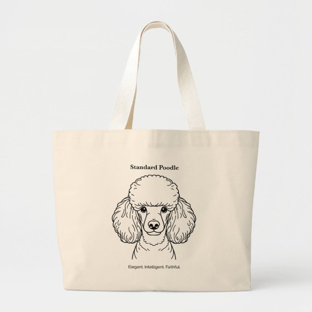 Grand Tote Bag Illustration Standard Poodle Portrait Black Line (Devant)