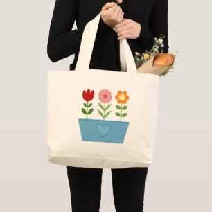 Grand Tote Bag Illustrations de fleurs dans une zone de fenêtre b