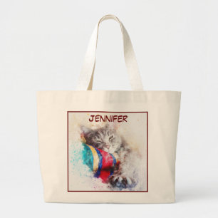 Grand Tote Bag Image de chat de gros plan adorable