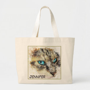 Grand Tote Bag Image de chat de gros plan adorable