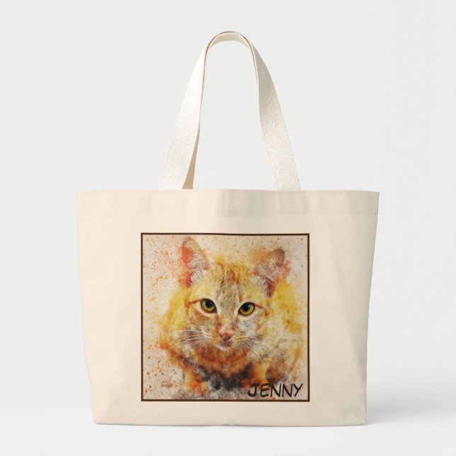 Grand Tote Bag Image de chat de gros plan adorable (Devant)