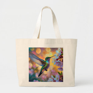 Grand Tote Bag Imaginaire de cerisier en fleurs Hummingbird