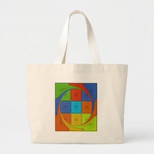 Grand Tote Bag Impression d'art à carreaux en spirale