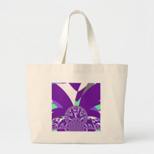 Grand Tote Bag Imprimante d'art bleu rétro Cyan Kaleidoscope