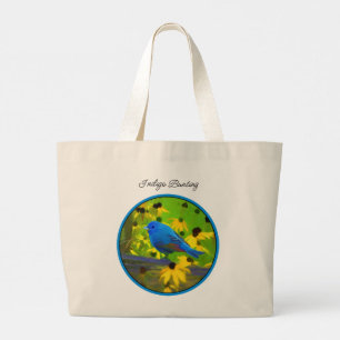 Grand Tote Bag Indigo Bunting sur la peinture de clôture Oiseaux 