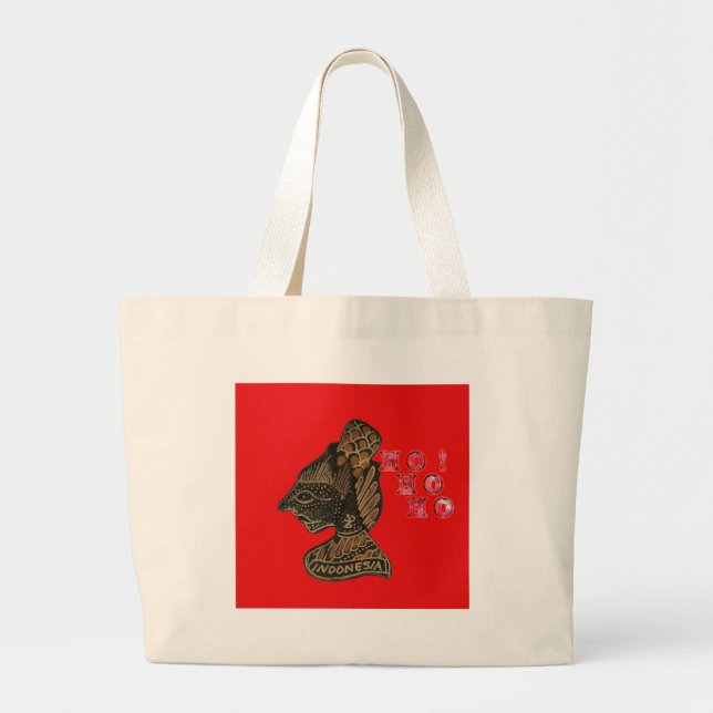 Grand Tote Bag Indonesi Shadow Puppet Hohoho Design sur toile rou (Devant)