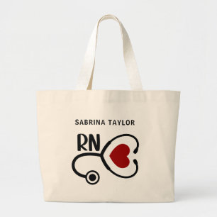 Grand Tote Bag Infirmière cardiaque Stéthoscope RN