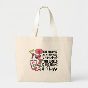 Grand Tote Bag Infirmière Changer le monde