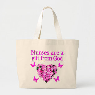 GRAND TOTE BAG INFIRMIÈRE CHRÉTIENNE FLORALE ROSE