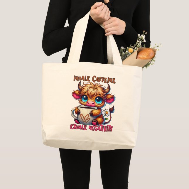 Grand Tote Bag Inhale Caffeine Exhale Negativity  (Devant (produit))
