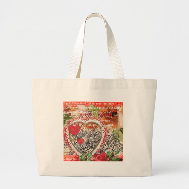 Grand Tote Bag Inséparables Heart Red Art Collage (Devant)