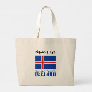 Grand Tote Bag Islande et drapeau islandais avec votre nom
