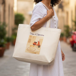Grand Tote Bag Italian Coffee Illustration Vespa & Cappuccino