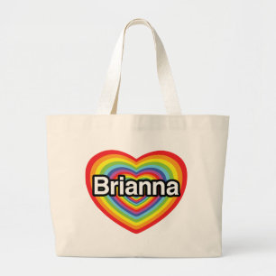 Grand Tote Bag J'aime Brianna : coeur d'arc-en-ciel