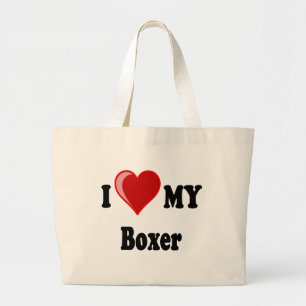 Grand Tote Bag J'aime (coeur) mon chien de boxeur