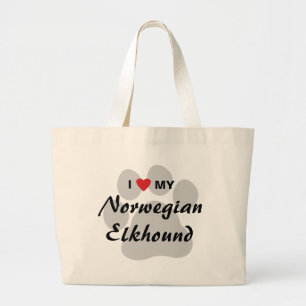 Grand Tote Bag J'aime (coeur) mon Elkhound norvégien