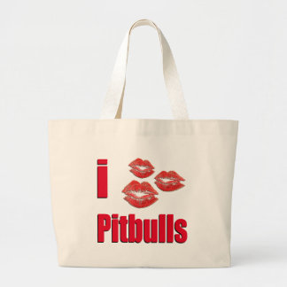 Grand Tote Bag J'aime des chiens de Pitbull, baisers de rouge à