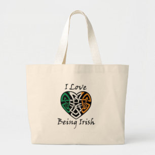 Grand Tote Bag J'aime être coeur celtique irlandais
