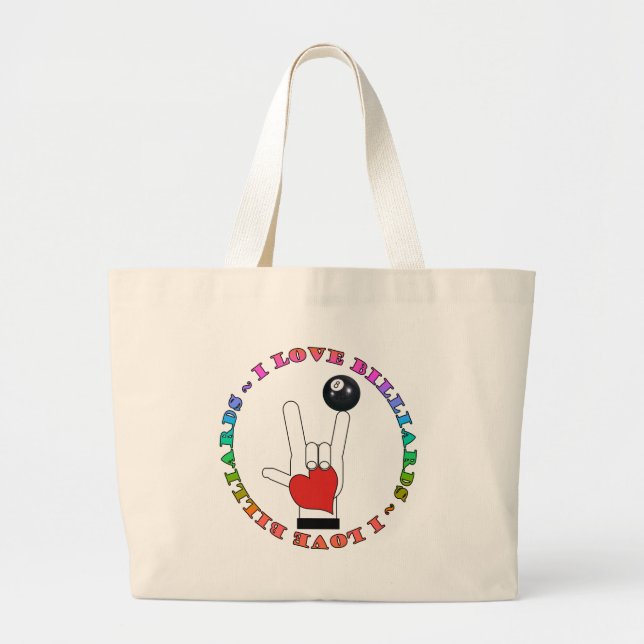 GRAND TOTE BAG J'AIME LA LANGUE DES SIGNES D'ASL DE BILLARDS (Devant)